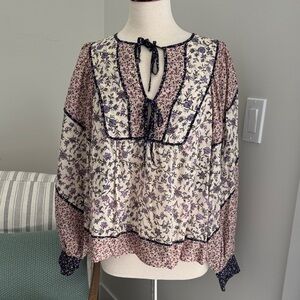 Ulla Johnson Floral Blouse in Cream and Purple